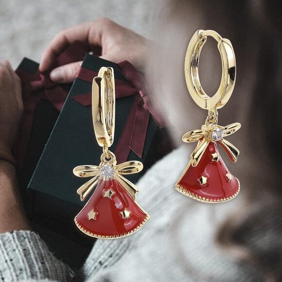 Gold Silver Small Hoop Dangle Earrings for Women, Trendy Dainty Rhinestone CZ Da - Picture 3 of 7